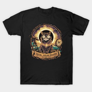 Cat Cosmic Shadow: 2024 Solar Eclipse Spectacle T-Shirt